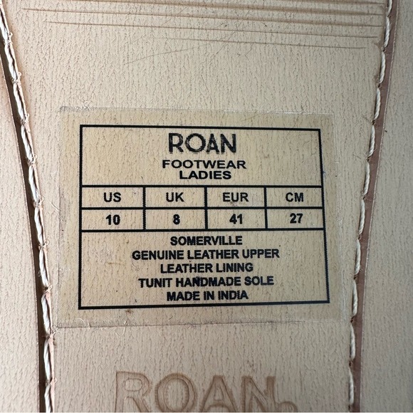 Roan Somerville Tan Leather Slide Sandals Womens 10 Flat Boho Teal Lining - Picture 12 of 12